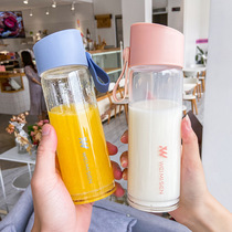 Korean version of oblique cover large-capacity glass borosilicate sealed leak-proof Cup outdoor portable Sports mens and womens gift Cup