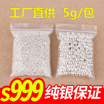 s999 pure silver loose bead round beads DIY handmade string beads braided red rope bracelet ring silver separating bead material accessories