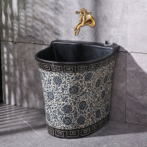 Retro ceramic mop pool Chinese style black table control home garden balcony wash mop basin outdoor mop pool