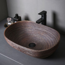 Imitation wood grain creative table basin old ceramic wash basin Oval Chinese antique art washbasin balcony homestay