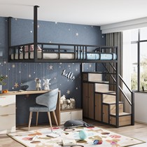 Nordic small apartment semi-floor elevated bed Multi-function pavilion bed Dormitory wall-mounted bed Wrought iron bed Cabinet ladder hammock
