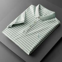 Striped lapel collar short sleeve T-shirt mens tide cotton summer slim polo shirt mens business half sleeve casual Paul shirt