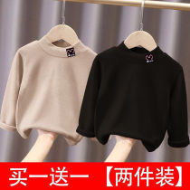 Thickened half T-shirt girl male long sleeve autumn and winter single shirt with high collar two pieces of Delgant base double-sided warm Korean version