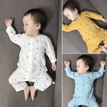 Baby clothes summer thin Korean version 3 gauze long sleeve climbing suit 6 baby pajamas newborn cotton jumpsuit