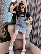 Girl Denim Braces Skirt summer suit Korean version CUHK Scout girl Childrens baby Fashion Foreign Air Dress