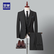 Romon suit suit suit mens casual striped suit Korean slim groom groom wedding dress two or three sets