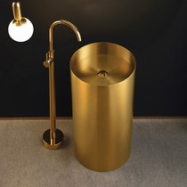 Zhuanggang industrial wind stainless steel round integrated floor standing column washbasin hotel column basin wash basin