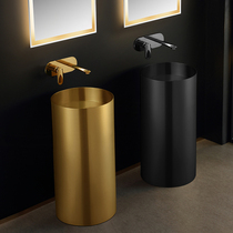 Zhuanggang bronze light luxury thin side stainless steel column washbasin bar golden sink basin integrated floor