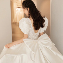 Main wedding dress 2021 new bride simple design sense small tailing size princess palace style high quality