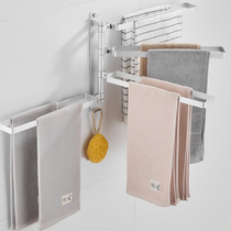 Towel rack free of punch 304 stainless steel toilet shelve bathroom swivel folding active towel rod multipole