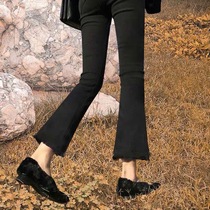  Black micro-flared pants womens high waist nine-point summer 2021 new stretch thin denim eight-point pants