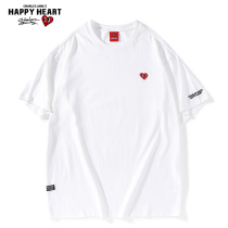 (Lei Wu with the same)Charles peach heart short-sleeved T-shirt mens and womens love LOGO basic solid color loose top