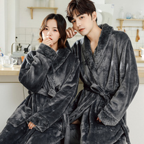 Couples pajamas coral velvet robes women 2021 new autumn and winter mens flannel long home clothing bathrobe