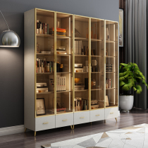 Nordic light luxury glass door full wall bookcase Large simple modern wall with door floor-to-ceiling study Living room bookcase