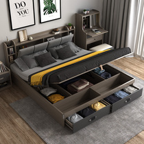 Nordic high box storage double bed Modern simple small apartment storage pneumatic 1 8 meters 1 5 master bedroom tatami meter bed