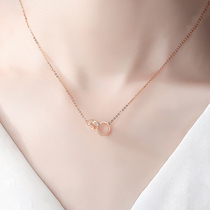Four-leaf clover double ring 18K gold necklace 2021 new female rose color gold collarbone light luxury niche birthday gift