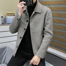 Autumn and winter New woolen coat mens short lapel jacket mens trend double-sided tweed coat youth wool Woolen