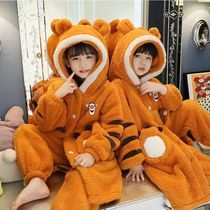 Childrens pajamas autumn and winter coral velvet padded long robe for boys and girls
