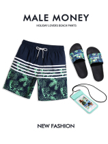 Quick-drying beach pants mens beach surfing resort hot spring pants flower shorts swimming trunks can be used in the water set Tide brand