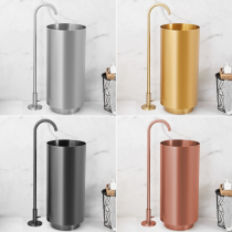 304 Stainless Steel column basin Hotel Landing Style Integrated Golden Wash Basin Toilet Art Washbasin Black