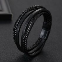 2019 net celebrity AliExpress new hot-selling pu leather braided bracelet mens alloy magnetic buckle bracelet