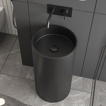 Black stainless steel column Basin light luxury wind round sink basin integrated floor-standing hotel column washbasin