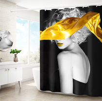 American literary illustration shower curtain toilet non-perforated curtain bathroom thickened waterproof and mildew-proof partition curtain