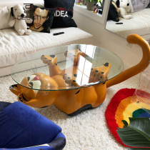 Small apartment animal shape glass side cartoon simple cute Garfield coffee table table ancient furniture