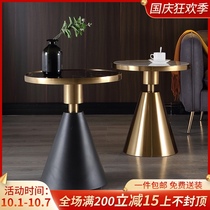 Light luxury side marble sofa side cabinet modern simple stainless steel round corner few living room Net red coffee table