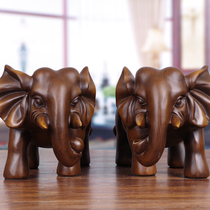 Elephant ornaments Zhaicai town house solid wood carving crafts large elephant pair auspicious decoration home living room office