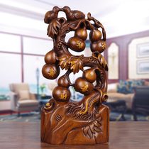 Wufu gourd ornaments solid wood carving home living room porch fortune moving new home Wufu Linmen congratulations gift