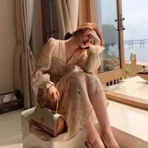 Autumn Elegant Splice Printed French Dress 2020 New French Retro Tender Long Sleeved Long Skirt