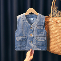 Baby cowboy waistcoat spring autumn outside wearing boy Yangqi 2022 new female child Han version vest childrens waistcoat