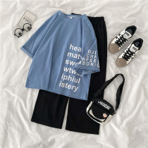 Casual Sports Suit Women Summer Dress 2022 New Fashion Students Loose Foreign Air Short Sleeve Broadlegged Pants Two Sets Tide