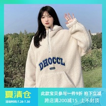 DHOCCL winter new embroidery LOGO loose and wild hooded jacket velvet thickened lamb wool cotton sweater men and women