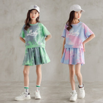 Girls summer sports suit 2021 net red super foreign fashion fashion childrens clothing little girl printing short sleeve two-piece tide