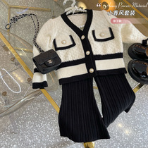 Girls small Fragrant Wind Knit Cardiolu Suit 2021 Autumn pro-fitting Mom Fitted Mother Woman Clothing Girl Knit Pants