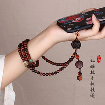 ABY sour branch sandalwood Chinese style mobile phone belt lanyard strong and durable Net red mobile phone pendant hanging neck anti-lost rope high-end mobile phone case hanging pendant for men and women