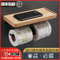 Creative toilet paper roll paper holder Toilet tissue holder Free hole toilet paper holder Solid wood tissue box toilet shelf