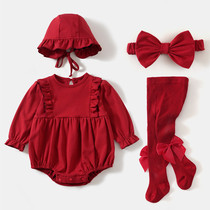South Korea full moon baby clothes female baby dress autumn newborn 100 days long sleeve