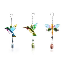 Fields Garden Wind Small Bird Wind Bells Iron Art Deco Pendant Pendant Metal Colored Painted Glass Beebird Dragonfly Bell-Pan