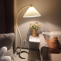  Solid wood living room floor lamp pleated retro Wabi-sabi wind Nordic middle-aged designer bedroom study ins bed and breakfast lamp