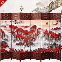 Home living room screen partition mobile simple tea room 6 wooden frame rattan folding screen Hotel 1 7 meters