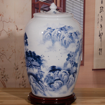 Jingdezhen blue and white ceramic rice cylinder household with lid 30 kg 40 kg 100 kg sealed bucket moisture-proof and insect-proof surface cylinder