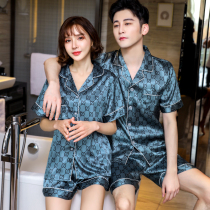 Couple pajamas womens 2021 new summer ice silk high-end atmosphere mens simulation silk comfortable high-end sense of home clothes