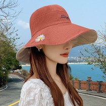  Double-sided small daisy fisherman hat womens summer Japanese face cover Korean version of the tide wild sunshade big edge sun sunscreen hat