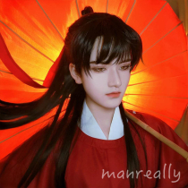Man with real and fake hair Male long straight hair gay hair Ancient style wig Ancient costume Knight Hanfu Ponytail full head cover style full top
