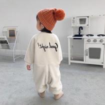 Baby sleeping bag autumn and winter mens and womens baby conjoined plus velvet padded pajamas flannel anti-kicking by coral velvet climbing suit