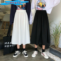 Summer 2021 new Korean white frock skirt student retro a word high waist pleated skirt skirt female ins