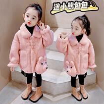 Girl coat autumn and winter 2021 new foreign girl baby lamb cashmere children thick fur sweater